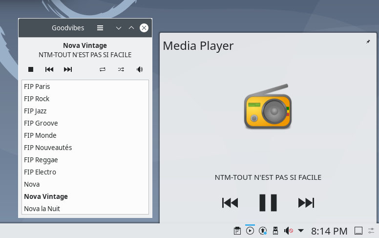 Main window, light theme, media player area (KDE 5.16)
